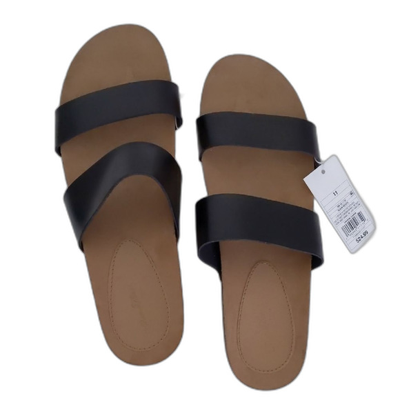 NEW Women's Universal Thread Black Faux Leather Slip On Sandals Size 11 - Picture 2 of 8